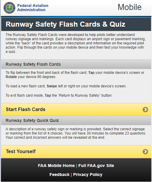 FAA Runway Safety Flash Cards & Quiz